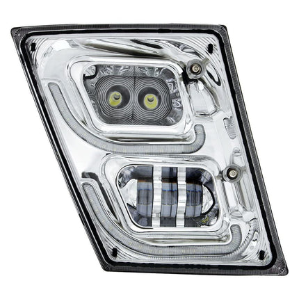 United Pacific 32595 Chrome High Power LED Fog Light With LED DRL & Position Light for 2003-2017 Volvo VN/VNL -Passenger