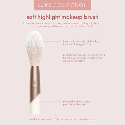 EcoTools Luxe Soft Highlighter Makeup Face Powder Brush, Ecofriendly Makeup Brush, Ultra Soft Bristles, Pink, Luxurious and Glamorous, 1 Count