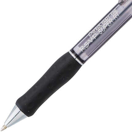 Bolígrafo Pentel RSVP Super RT, línea fina (0,7 mm), tinta negra, caja de 12 (BX477-A)