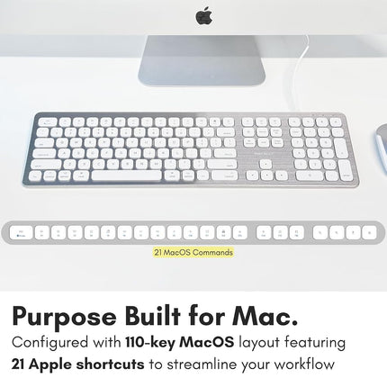 Macally USB Wired Keyboard for Mac - Compatible Apple Keyboard with USB Hub (2X Ports) - Full-Size Mac Keyboard with Number Pad - Plug & Play for MacBook Pro/Air, iMac - Aluminum Frame
