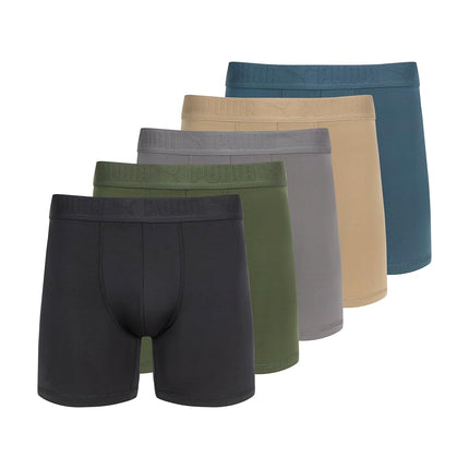 PUMA Men's 5 Pack Performance Boxer Briefs, Olive/