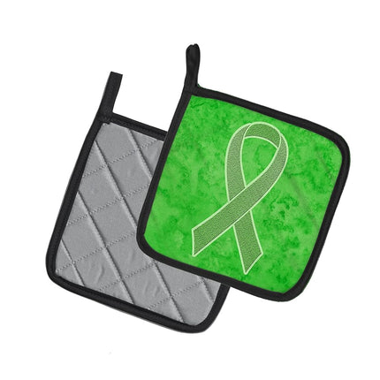 Caroline's Treasures Lime Green Ribbon for Lymphoma Cancer Awareness Pair of Pot Holders, 7.5HX7.5W, Multicolor