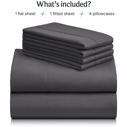 LuxClub 6 PC Sheet Set Bamboo Sheets Deep Pockets 18" Eco Friendly Wrinkle Free Sheets Hypoallergenic Anti-Bacteria Machine Washable Hotel Bedding Silky Soft - Grey Full