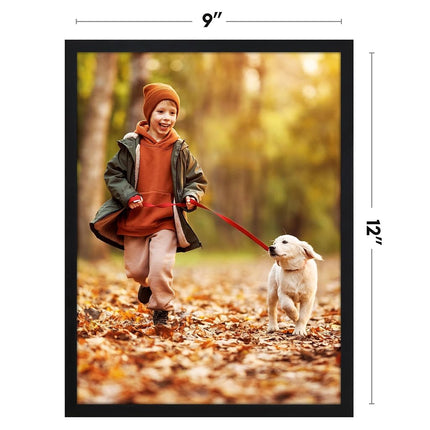 Americanflat 9x12 Picture Frame with Shatter-Resistant Glass - Streamline Collection - Thin Border Photo Frame for Tabletop and Wall Display - Hanging Hardware and Easel Stand Included - Black