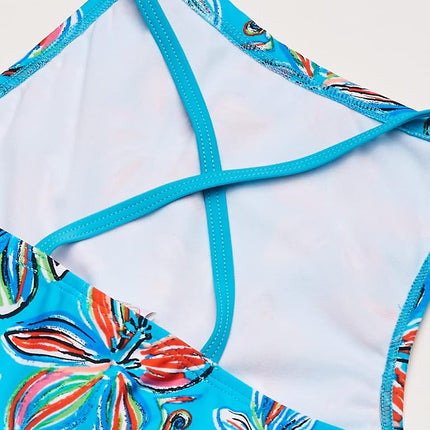Kanu Surf Maillot de bain 2 pièces tankini avec col bénitier et protection UPF 50, motif floral Charlotte Aqua, taille 12 pour fille