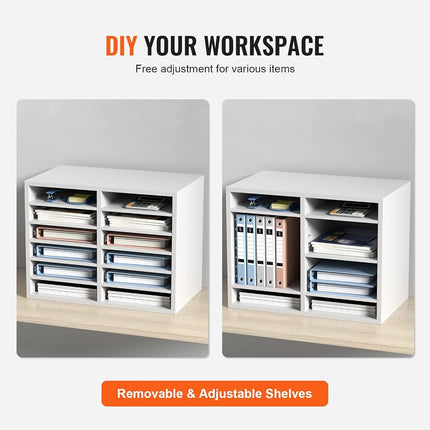 VEVOR Literature Organizers, 12 Compartments Office Mailbox with Adjustable Shelves, Wood Literature Sorter 51.8 x 30.5 x 40.9 cm for Office, Home, Classroom, Mailrooms Organization, White