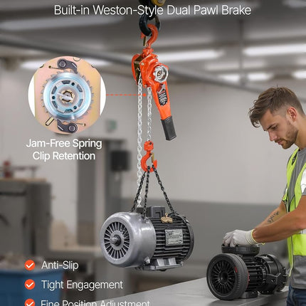 VEVOR Manual Lever Chain Hoist, 3/4T 750KG Capacity Heavy Duty Come Along, 6M Lift G80 Alloy Steel Chain With Dual Pawl Mechanical Brake, 360° Rotating Hooks, for Warehouse Construction Garage