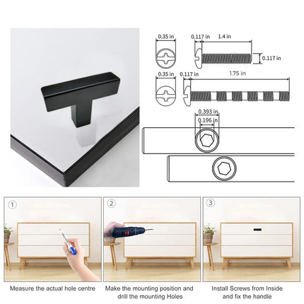 Redunest Cabinet Pulls Single Hole Cabinet Knobs, 20 Pack Square Matte Black T Bar Cabinet Handles Drawer Cabinet Knobs Cupboard Hardware Cabinet Handles, Stainless Steel Single Hole