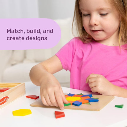 Melissa & Doug Pattern Blocks and Boards - Classic Toy With 120 Solid Wood Shapes and 5 Double-Sided Panels, Multi-coloured - STEAM Toy, Tangrams Puzzle For Kids Ages 3+