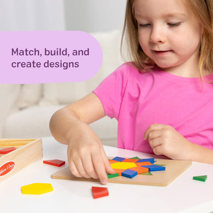 Melissa & Doug Pattern Blocks and Boards - Classic Toy With 120 Solid Wood Shapes and 5 Double-Sided Panels, Multi-coloured - STEAM Toy, Tangrams Puzzle For Kids Ages 3+