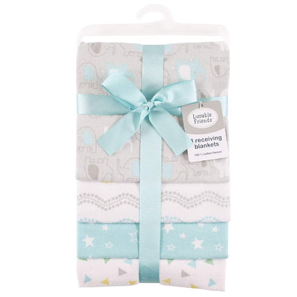 Luvable Friends 4 Piece Flannel Receiving Blanket, Gray Elephant, One Size