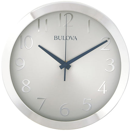 Bulova Winston Wall Clock C4844 | 10" Diameter | Metal Design with Diamond Cut Edges | Silent Sweep Quartz Movement | Easy-to-Read Arabic Numerals