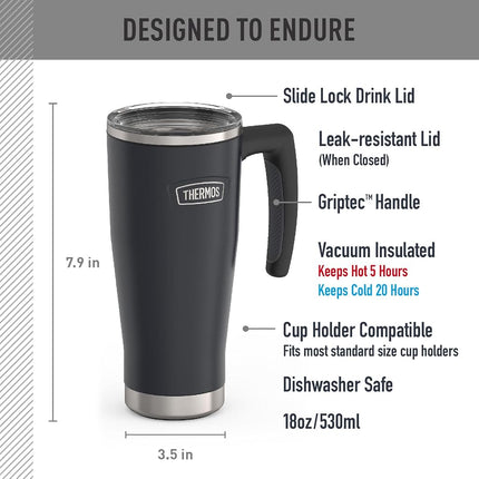 Mug en acier inoxydable granit 18 oz avec couvercle à glissière