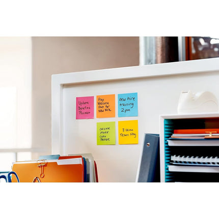 Post-it Super Sticky Notes, 3x3 in, 15 Pads, 2X the Sticking Power, Energy Boost, Bright Colors (Orange, Pink, Blue, Green), Recyclable (654-24SSAU-CP)