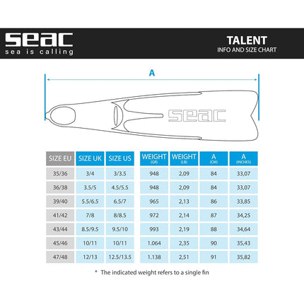 Seac Talent, Semi-Long Fins for spearfishing, free diving and diving, black, 47/48