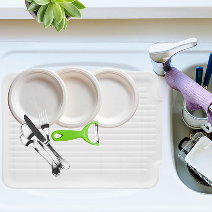 OGGI Dish Drain Board & Drying Rack Tray for Kitchen - Ideal Rigid Drainboard, Dish Drainer Tray, Dish Drain Boards for Kitchen Counter, 12.75 x 17.25 - White
