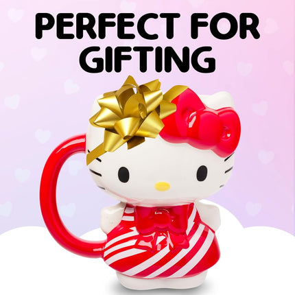 Silver Buffalo Sanrio Hello Kitty Christmas Holiday Candy Cane Dress 3D Sculpted Ceramic Mug, 20 Ounces