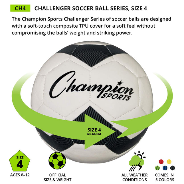 Champion Sports CH4GN Challenger Series Soccer Ball, Green, Size 4