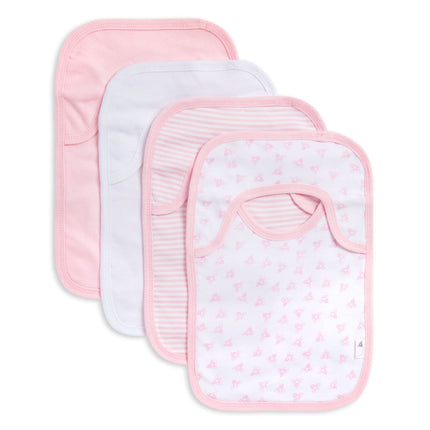 Burt's Bees Baby - Pijama enterizo con cierre y paquete de baberos para bebé niña, 100% algodón orgánico, Pink Twinkle Bee, 12 meses
