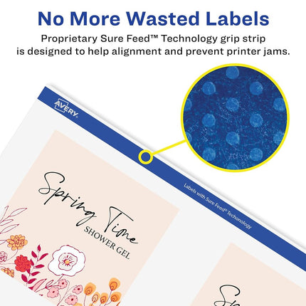 Avery Glossy White Square Labels with Sure Feed, 2.75" x 2.75", 600 Glossy White Labels, Print-to-The-Edge, Permanent Label Adhesive, Laser/Inkjet Printable Labels