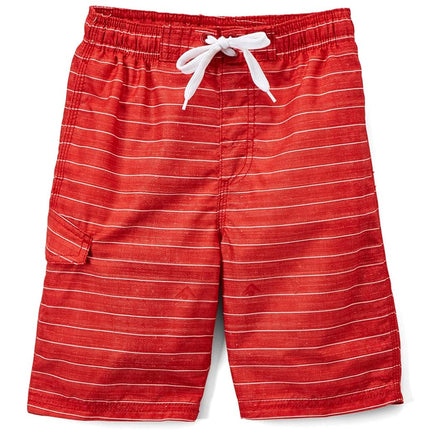 Kanu Surf Boys' Toddler Line Up Stripe Quick Dry Beach Board Shorts Swim Trunk, red, 4T