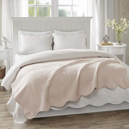Madison Park Madison Park Luxe Quilted Throw Blanket - Damask Stitching Design, Cotton Filled Spread, Ultra Soft, Cozy Bedding for Living Room Couch, Sofa, Bed, 60x72", Scalloped Borders Blush