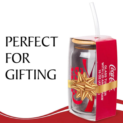 Silver Buffalo Coca-Cola Diet Coke Glass Jar Tumbler with Bamboo Lid, 16oz