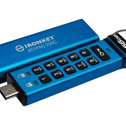 Kingston IronKey Keypad 200C Type-C hardware-encrypted USB Flash Drive FIPS 140-3 Level 3 (Pending) with XTS-AES 256-bit Hardware Encryption -IKKP200C/256GB