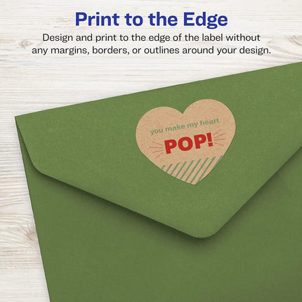 Avery Etiquetas Kraft Corazón Marrón con Sure Feed, 2-9/32" x 1-27/32", 600 Etiquetas Kraft Marrón, Impresión hasta el borde, Etiquetas Imprimibles Láser/Inyección de Tinta