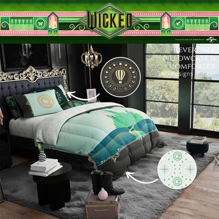 Franco Collectibles Wicked Elphaba and Glinda Bedding 5 Piece Super Soft Reversible Comforter and Sheet Set, Full, (Officially Licensed Product)
