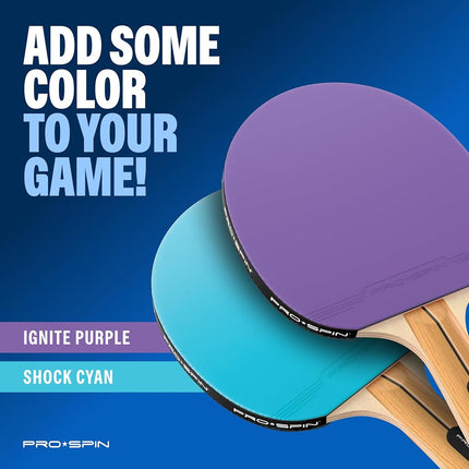 PRO-SPIN Table Tennis Bat Set – with Table Tennis Net for Any Table, Table Tennis Balls 3 Stars, Bag/Cover, Extendable Mobile Table Tennis Net (Blue, Purple, Set for 2 Players)