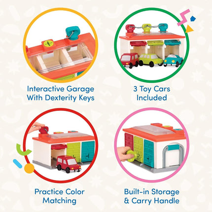 Battat 3-Car Garage, Color Sorting Push-and-Go Playset, Toddler