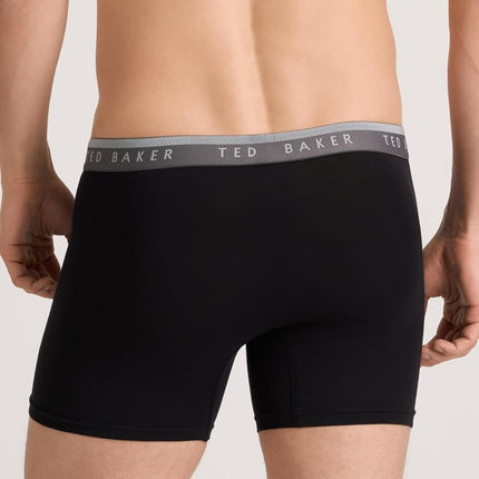 Ted Baker Men's Standard 4 Pack Cotton Stretch Boxer Briefs, Black Beauty/Grey Heather/Sky