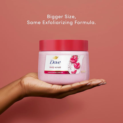 Dove Cherry & Chia Milk Body Scrub Exfoliates and Deeply Nourishes for Smooth, Radiant Skin 15 oz