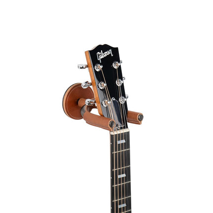 Levy's Leathers Forged Steel Guitar Hanger; Smoked Metal with Tan Veg-Tan Leather Yoke Wraps (LVY-FGHNGR-SMTN)