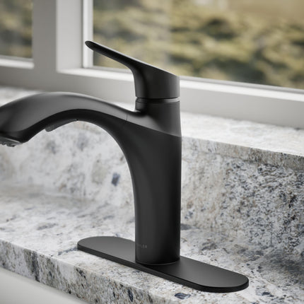 Kohler 30468-BL Rival Single Handle Pull-Out Kitchen, Laundry, Utility Sink Faucet, Matte Black, 1.5 gpm