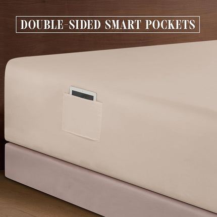 Elegant Comfort 4-Piece Bed Sheet Set - Luxury Bedding 1500 Premium Hotel Quality Microfiber, All Around Elastic 18-24 Inches Deep Fitted Sheet- Extra Deep Pocket Sheets, King, Cream Beige