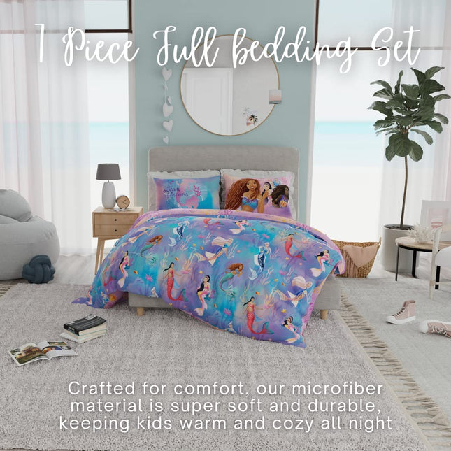 Franco Disney Princess Ariel The Little Mermaid Live Action Movie Ariel Kids Bedding Super Soft Comforter and Sheet Set with Sham, Full, (100% Official Licensed Product)