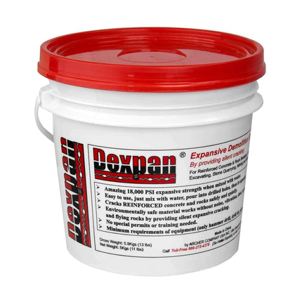 Dexpan Mortero Expansivo para Demolición, Cubo de 11 lb. para Romper Rocas, Cortar Hormigón, Excavar. Alternativa a Martillo Demoledor, Rompedora de Concreto, Sierra para Concreto, Taladro de Roca (#1 (77-104 F))