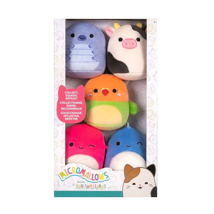 Squishmallows Original Micromallows Plush 5-Pack - Bear, Cow, Dinosaur, Love Bird & Octopus 2.5-Inch Plush