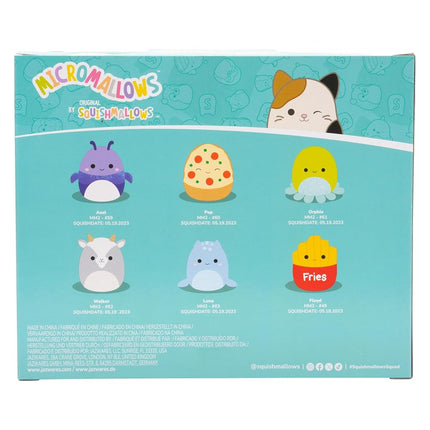 Micromallows Squishmallows Original 6-Pack – Axel Beetle, Lune Loch Ness Monster, Malcolm Mushroom, Orphie Octopus, Pep Pizza, Walker Goat