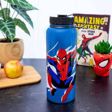 Botella de agua de acero inoxidable Silver Buffalo Spider-Man Beyond Amazing con tapa de rosca, 42 onzas