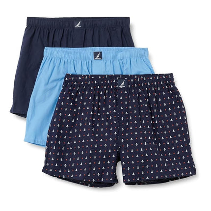 Nautica Men's Cotton Woven 3 Pack Boxer, Peacoat/A