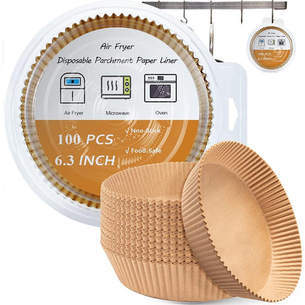 Revestimientos Desechables para Freidora de Aire 100 Piezas-16 cm, un Imprescindible de Tiktok para la Cocina, Hojas de Papel Pergamino para Hornear Antiadherentes sin Blanquear