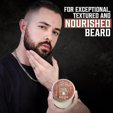 Viking Revolution - Beard Balm - 4 x 28 g Variety Pack - Sandalwood, Pine & Cedar, Bay Rum, Clary Sage - Beard Wax For Men - Styles, Strengthens & Softens - Gifts for Men