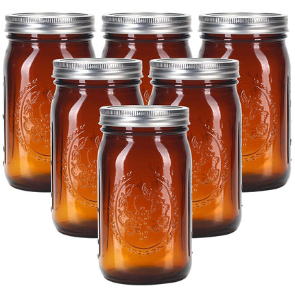 ElegantTime Amber Glass Mason Jars, 32 oz Wide Mou