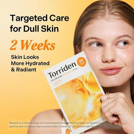 Torriden CELLMAZING Vita C Facial Mask (10 Sheets) | 5D Vitamin C, Niacinamide | Glow Boosting & Skin Tone Evening | For Dull & Tired Skin | Vegan | Korean Skincare | Facial Mask