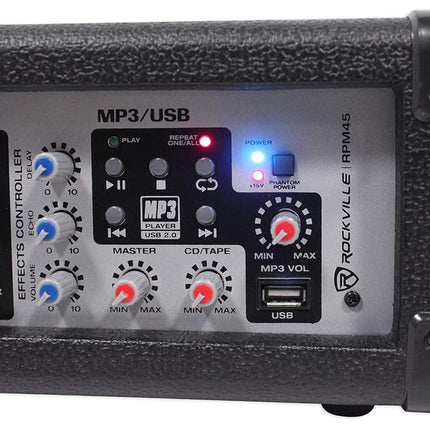 Rockville RPM45 2400w Powered 4 Channel Mixer/Amplifier with USB/EQ/Effects/Phantom