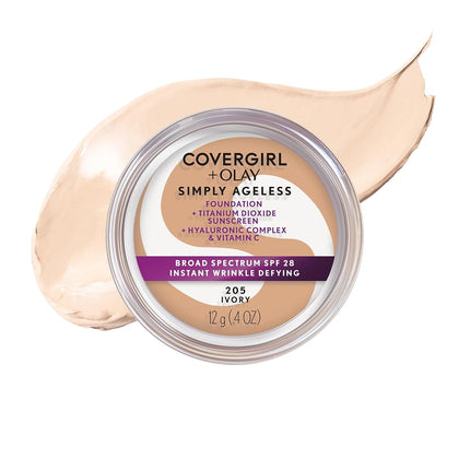 COVERGIRL & Olay Simply Ageless Instant Wrinkle Defying Foundation Ivory 0.4 Ounce Pot, Foundation Plus Titanium Dioxide Sunscreen (packaging may vary)