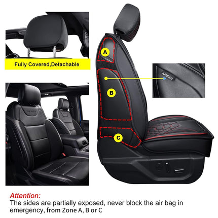 GXT Car Seat Cover Full Set with Waterproof Leather, Automotive Seat Cushion for Pickup Truck Fit for Select 2009-2022 Ford F-150 Models and 2017-2022 F250 F350 F450 Models (Black Red Stripe)